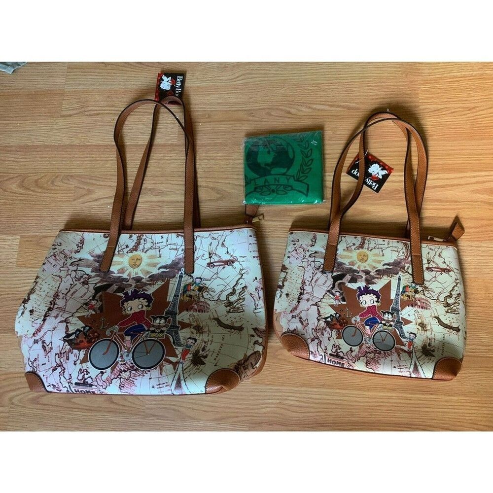 Bundle X2 Betty Boop Tote Shoulder Bag LANY VEGAN PETA Handbags NWT